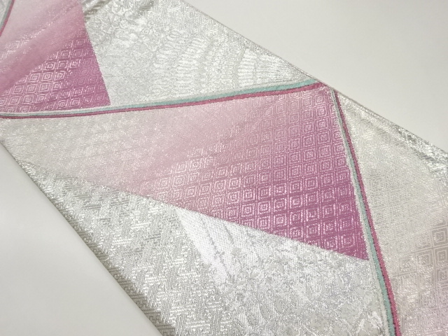 佐賀錦抽象華文に紗綾形模様織出し全通袋帯